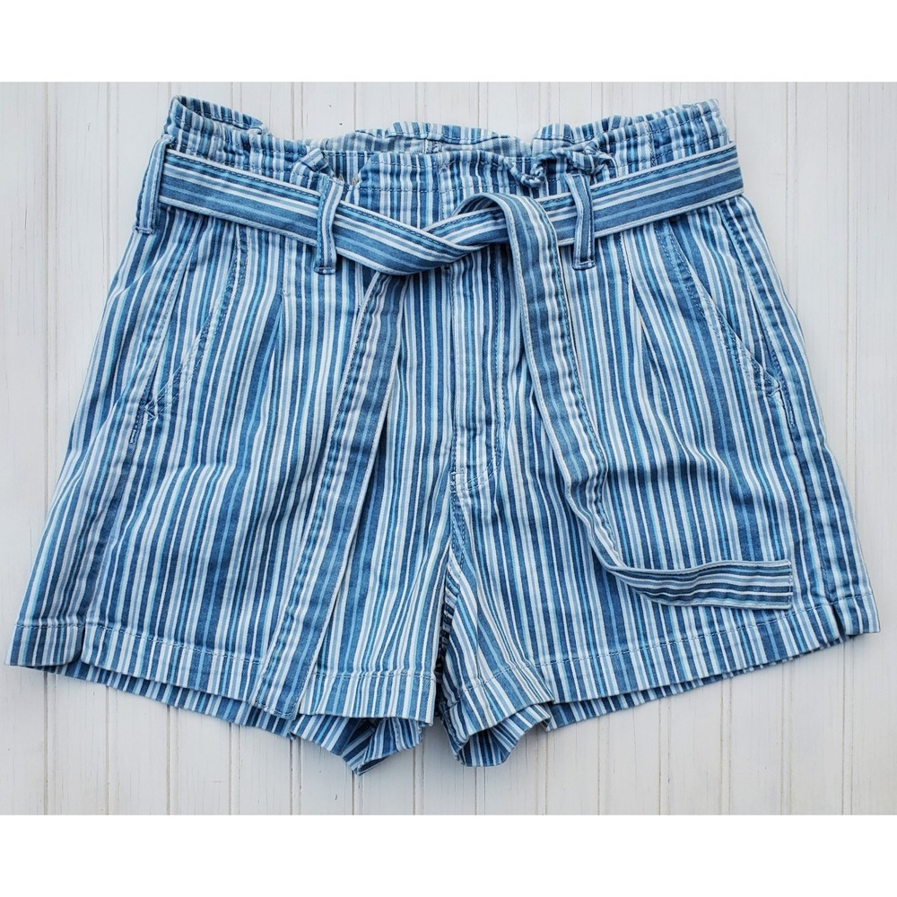 American Eagle Shorts Womens Mom Shorts Size 10 Blue White Stripe W/Belt